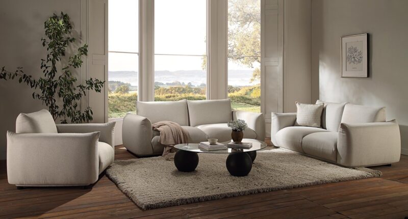 Gianni Three Seater Sofa, Beige Woven Fabric - Image 4