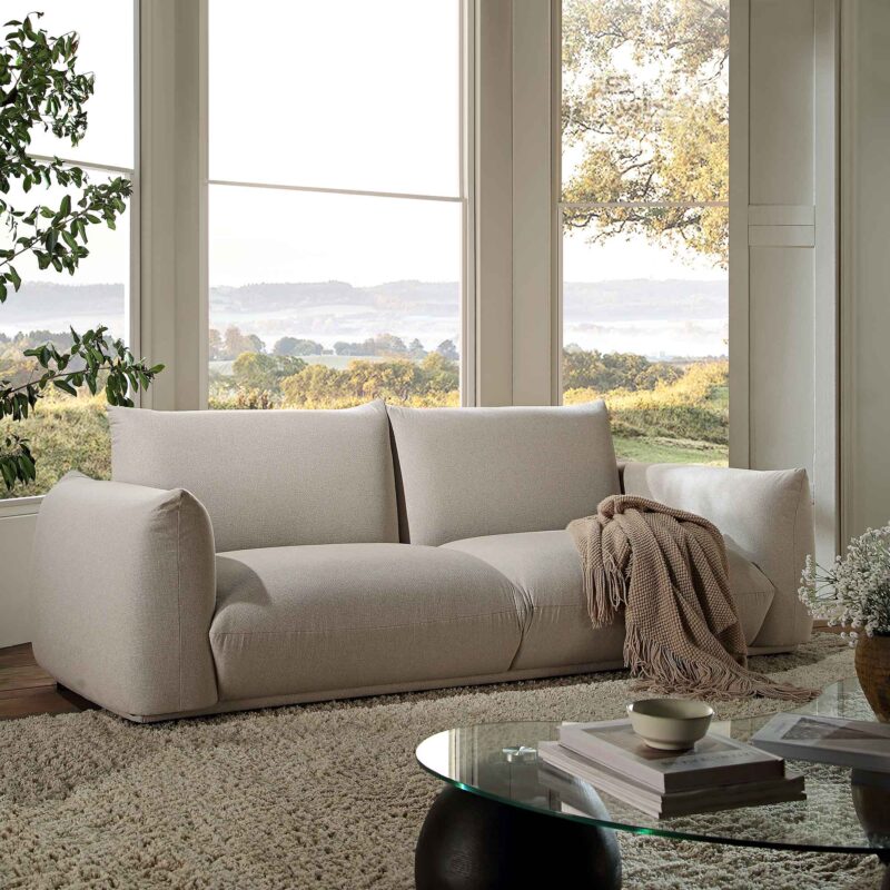 Gianni Three Seater Sofa, Beige Woven Fabric - Image 2