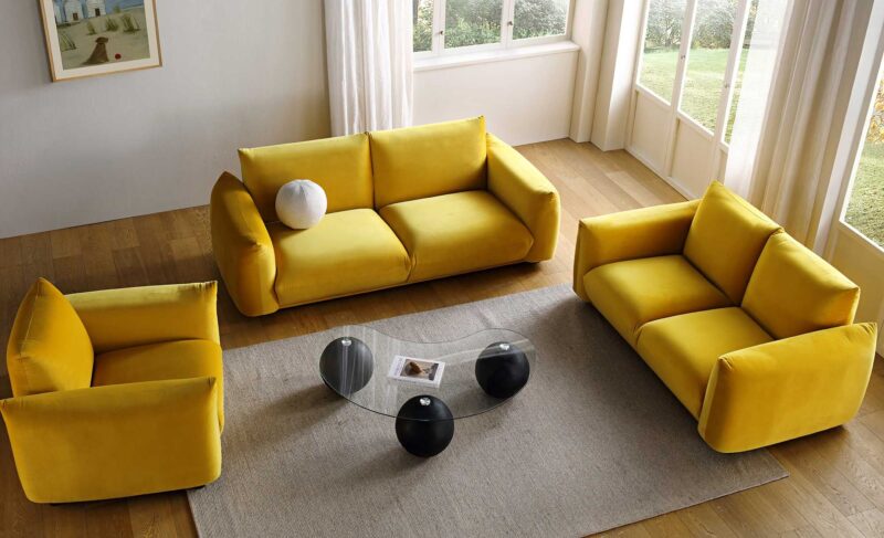 Gianni Two Seater Sofa, Goldenrod Velvet - Image 4