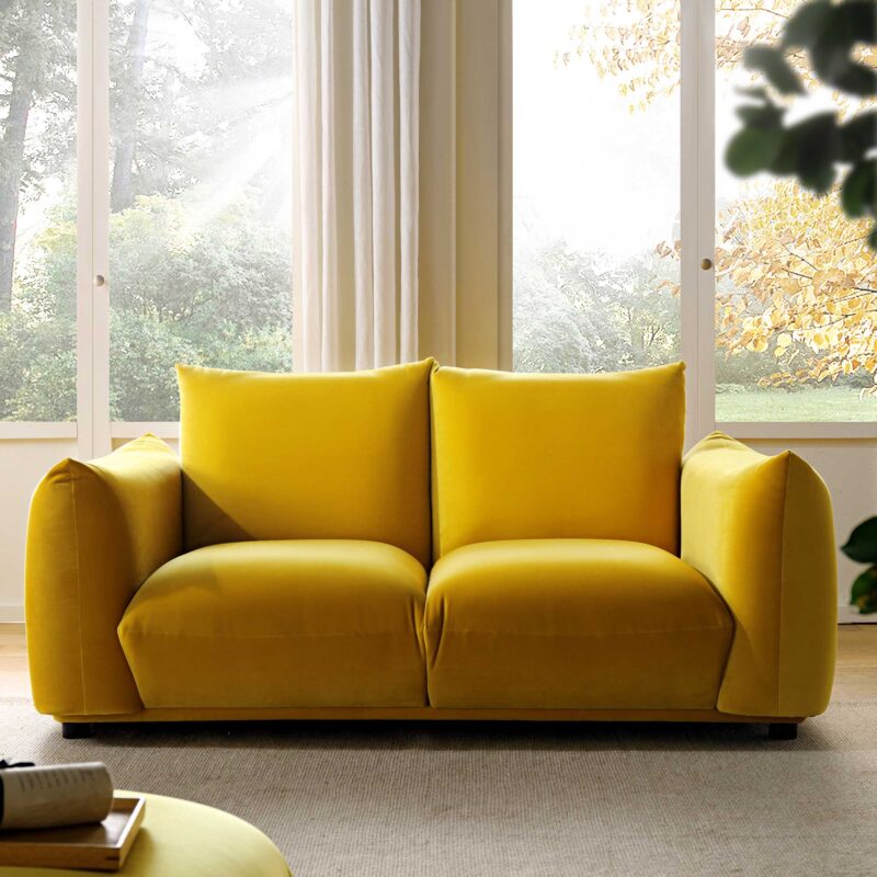 Gianni Two Seater Sofa, Goldenrod Velvet - Image 2