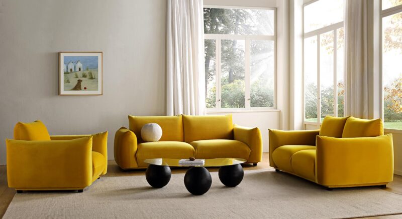 Gianni Three Seater Sofa, Goldenrod Velvet - Image 3