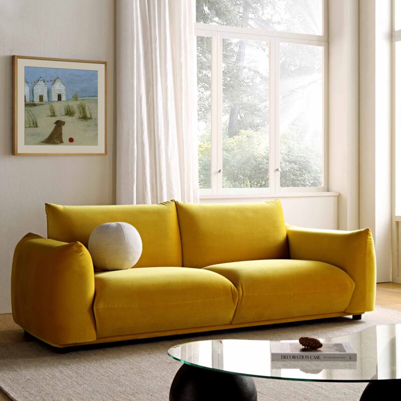 Gianni Three Seater Sofa, Goldenrod Velvet - Image 2
