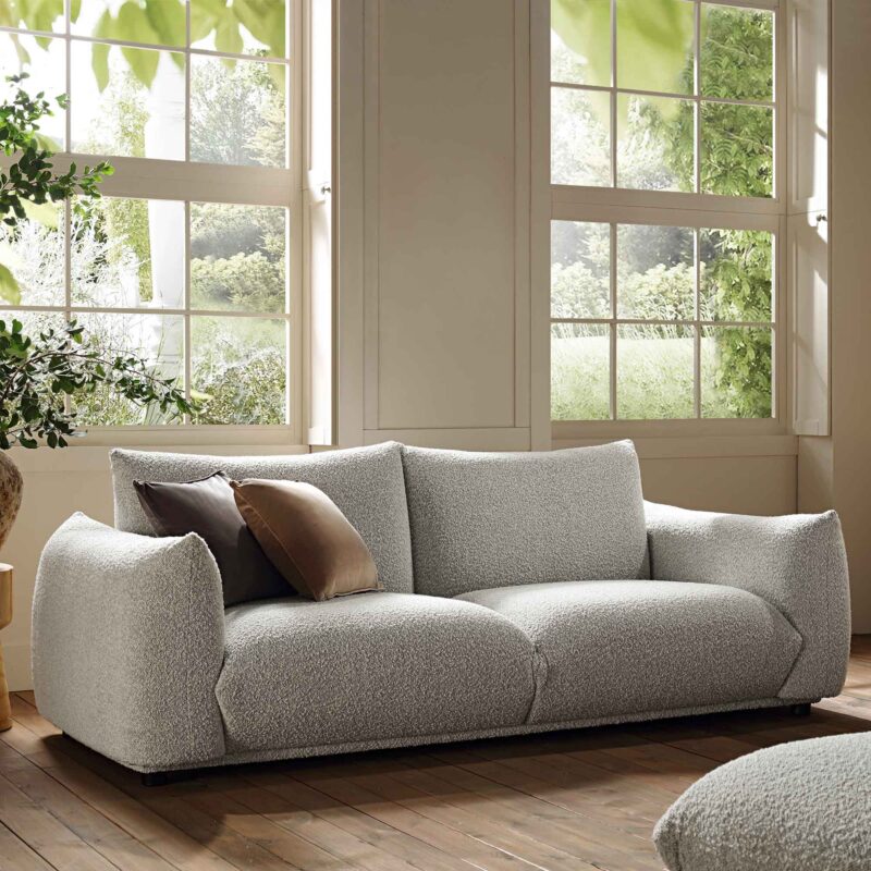 Gianni Three Seater Sofa, Mist Grey Boucle - Image 2