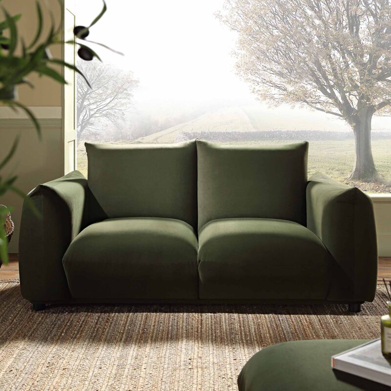 Gianni Two Seater Sofa, Moss Green Velvet - Image 2