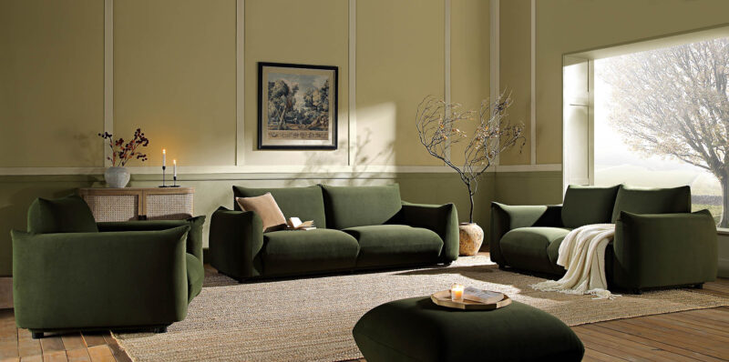 Gianni Three Seater Sofa, Moss Green Velvet - Image 4