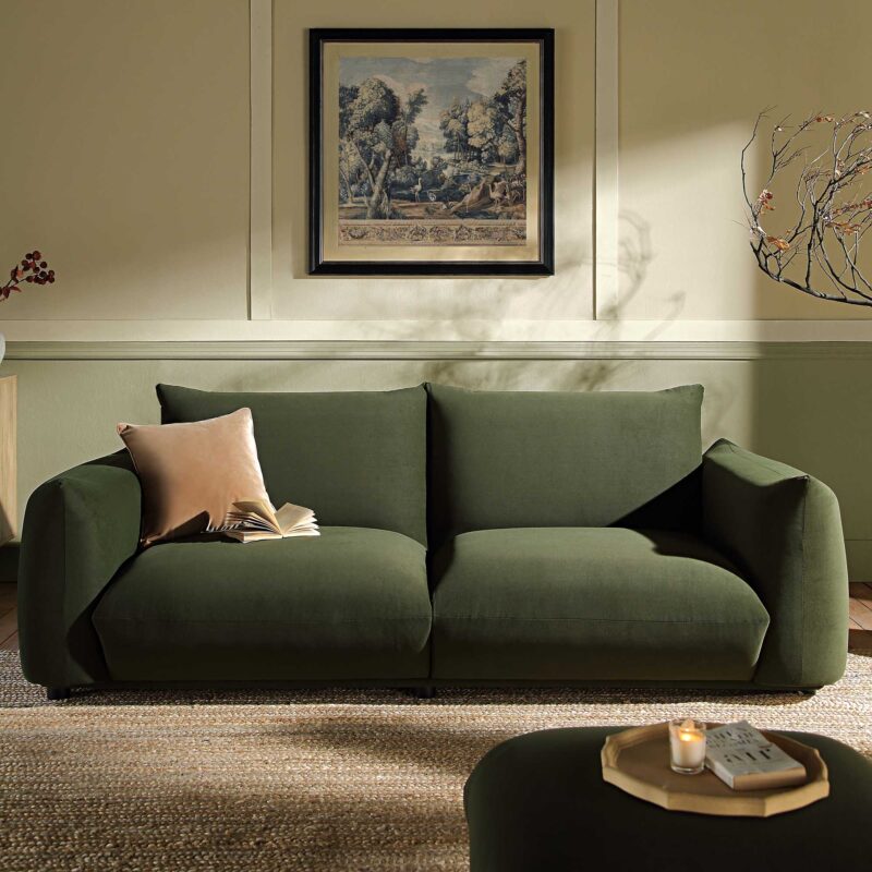Gianni Three Seater Sofa, Moss Green Velvet - Image 2