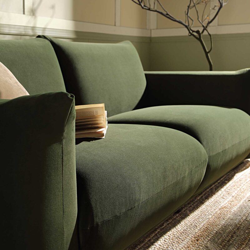 Gianni Three Seater Sofa, Moss Green Velvet - Image 3