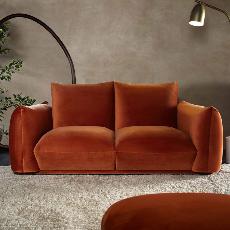 Gianni Two Seater Sofa, Rust Velvet - Image 2