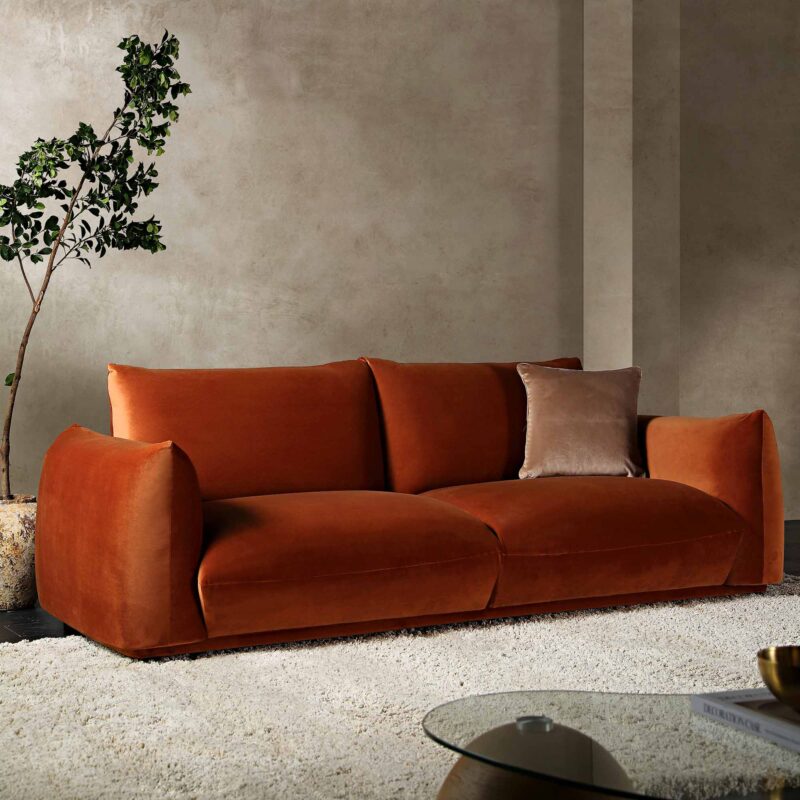 Gianni Three Seater Sofa, Rust Velvet - Image 2