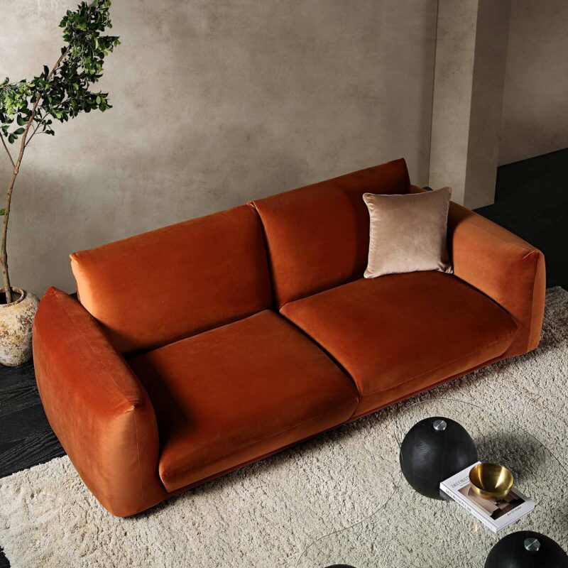 Gianni Three Seater Sofa, Rust Velvet - Image 3