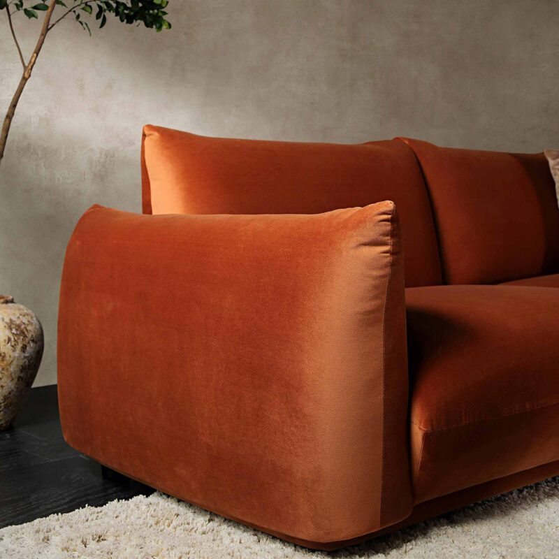 Gianni Three Seater Sofa, Rust Velvet - Image 4