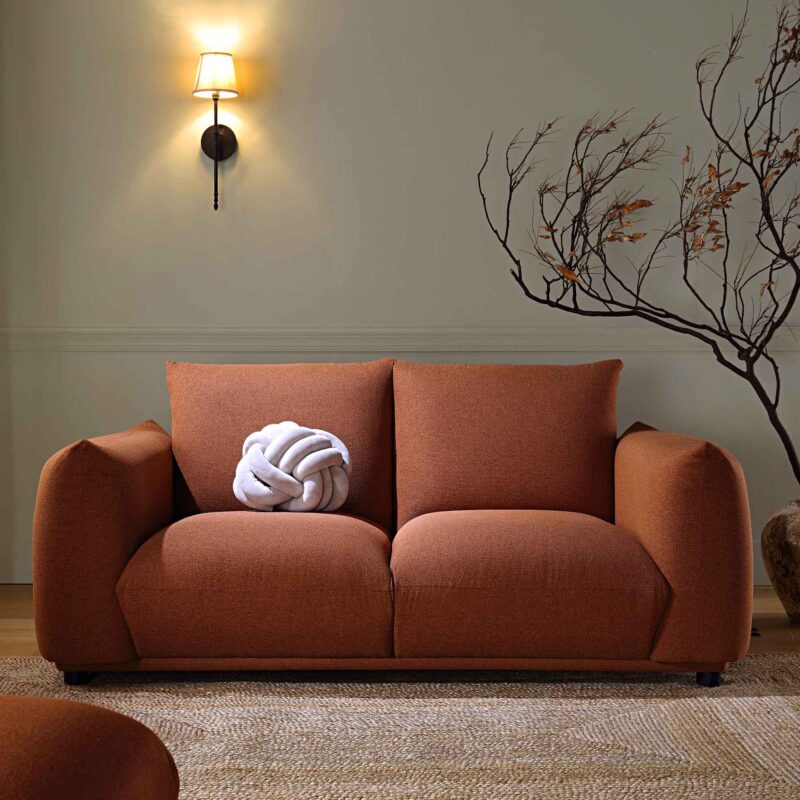 Gianni Two Seater Sofa, Terracotta Fabric - Image 2