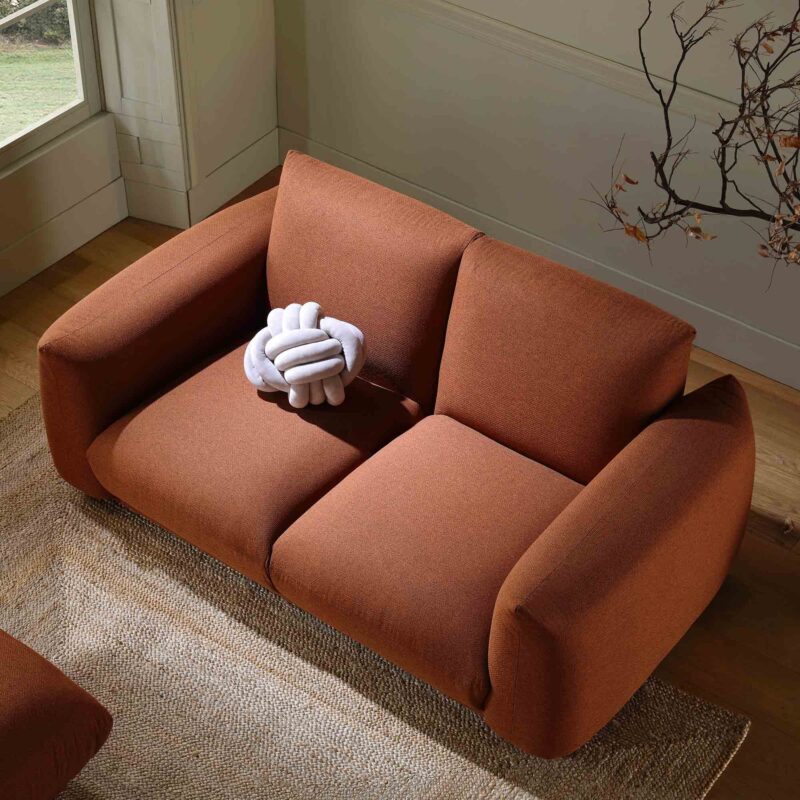 Gianni Two Seater Sofa, Terracotta Fabric - Image 3