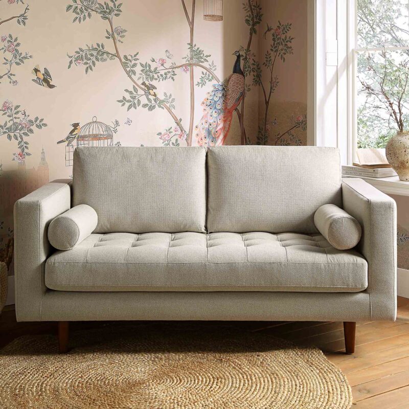 Henrietta 2-Seater Sofa, Beige Woven Fabric - Image 2