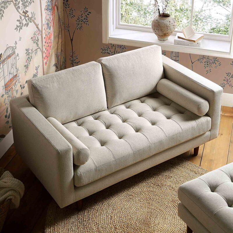 Henrietta 2-Seater Sofa, Beige Woven Fabric - Image 3