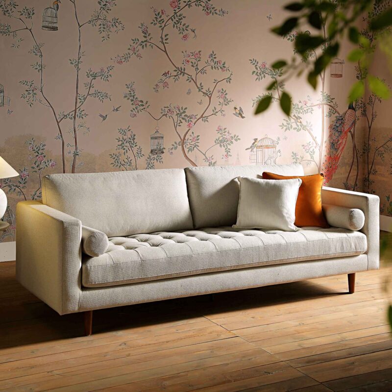 Henrietta Large 3-Seater Sofa, Beige Woven Fabric - Image 2