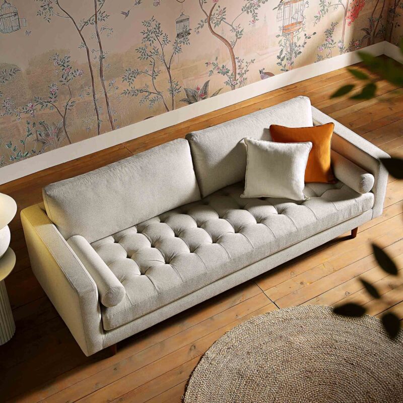 Henrietta Large 3-Seater Sofa, Beige Woven Fabric - Image 3