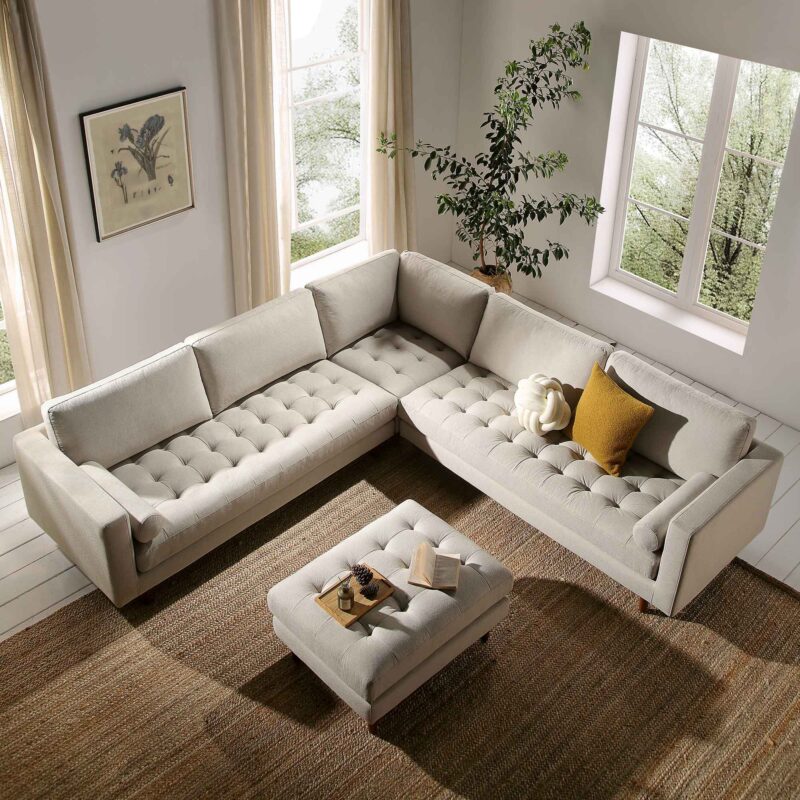 Henrietta 5+Seater Corner Sofa, Beige Woven Fabric - Image 2
