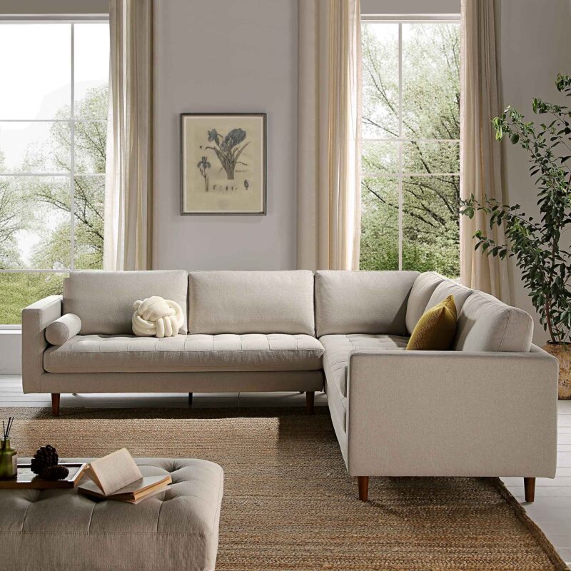 Henrietta 5+Seater Corner Sofa, Beige Woven Fabric - Image 3