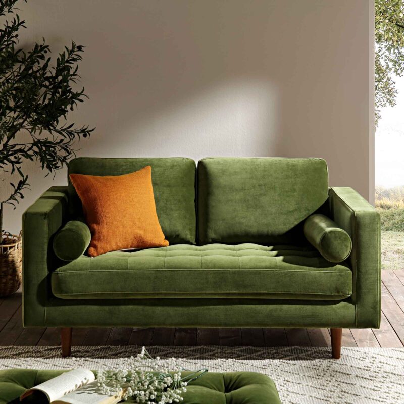 Henrietta 2-Seater Sofa, Moss Green Velvet - Image 2