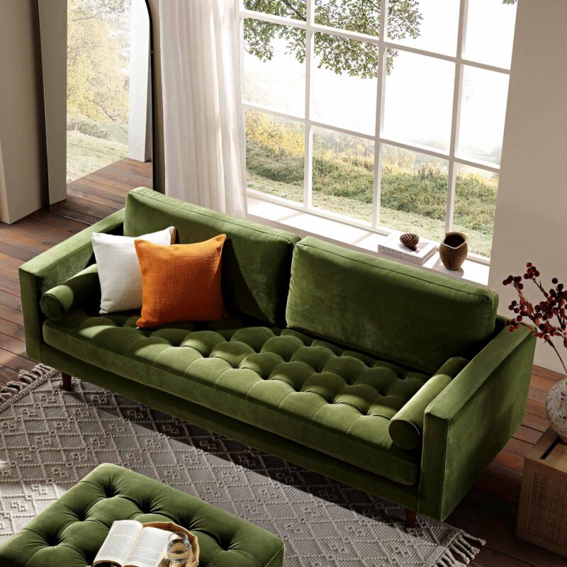 Henrietta Large 3-Seater Sofa, Moss Green Velvet - Image 2