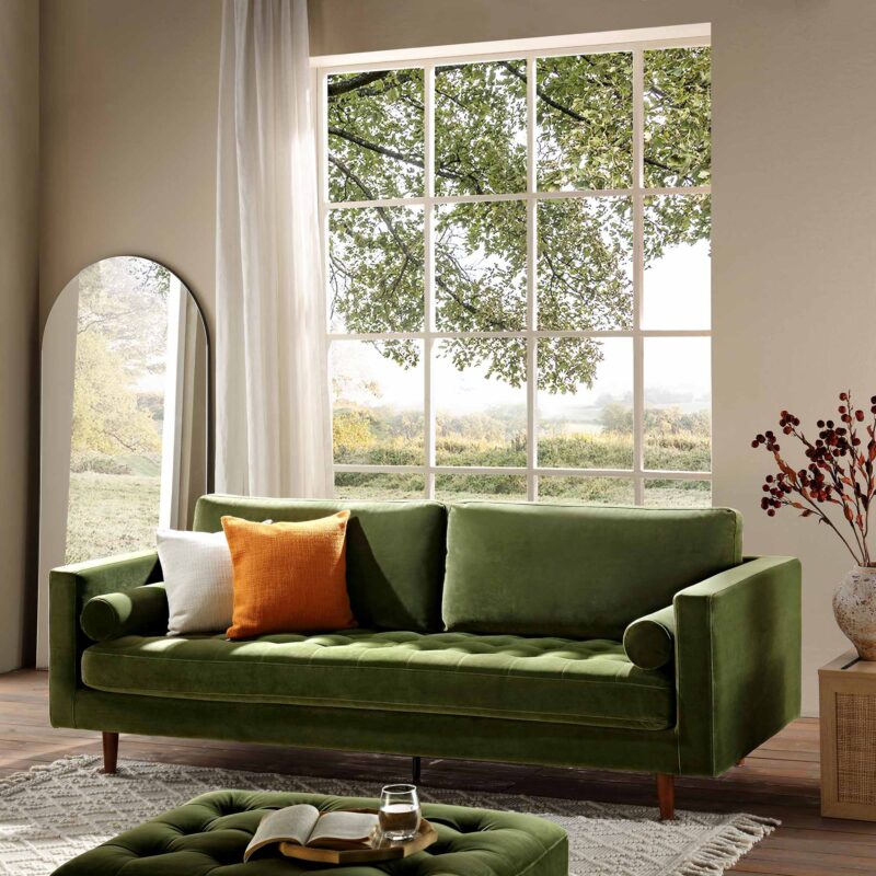 Henrietta Large 3-Seater Sofa, Moss Green Velvet - Image 3