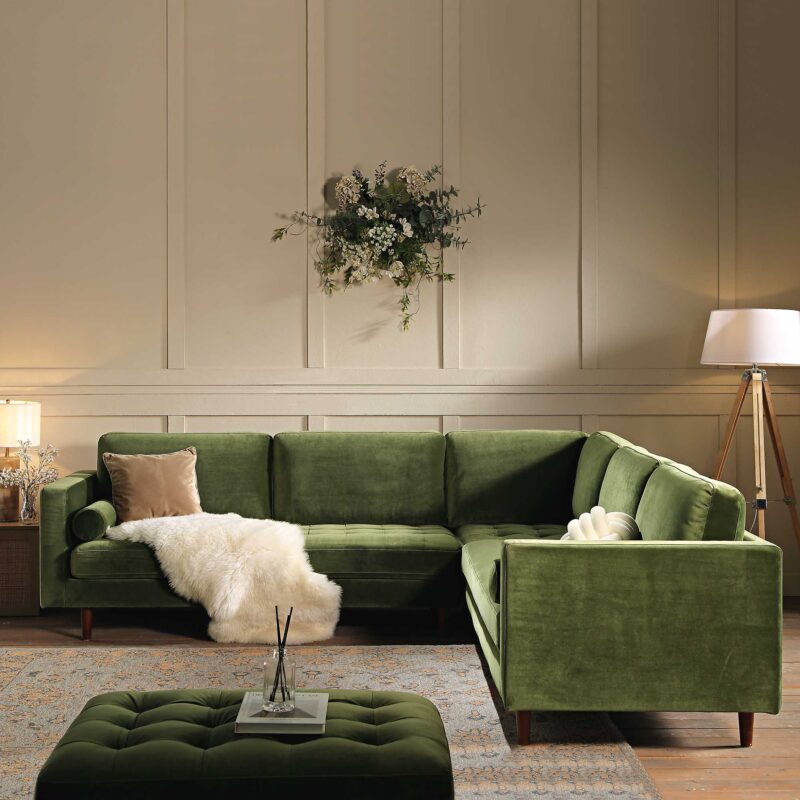 Henrietta 5+Seater Corner Sofa, Moss Green Velvet - Image 3