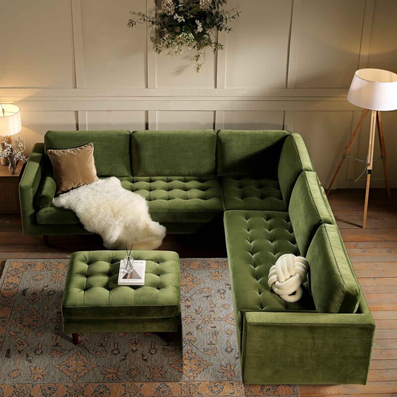 Henrietta 5+Seater Corner Sofa, Moss Green Velvet - Image 4