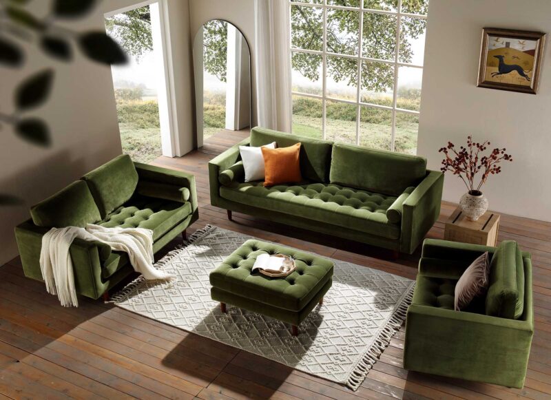 Henrietta 2-Seater Sofa, Moss Green Velvet - Image 3