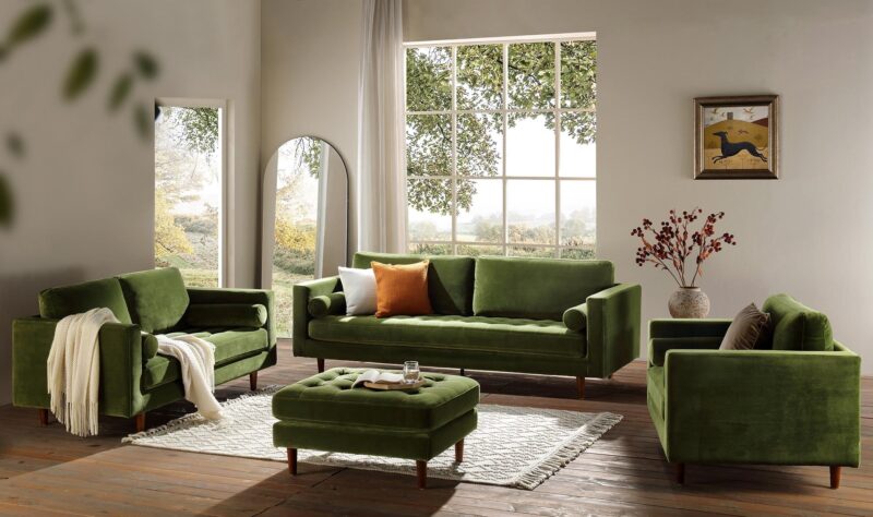 Henrietta Large 3-Seater Sofa, Moss Green Velvet - Image 4