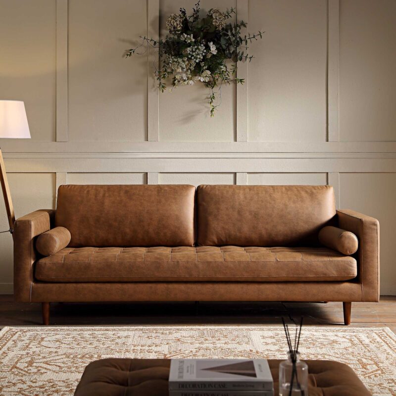 Henrietta Large 3-Seater Sofa, Tan Faux Suede - Image 2