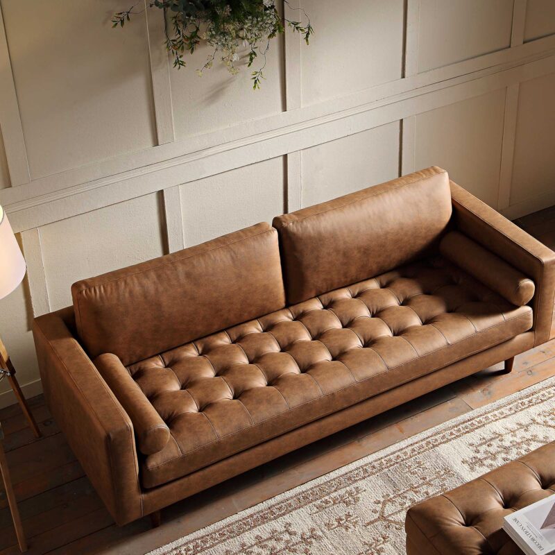 Henrietta Large 3-Seater Sofa, Tan Faux Suede - Image 3