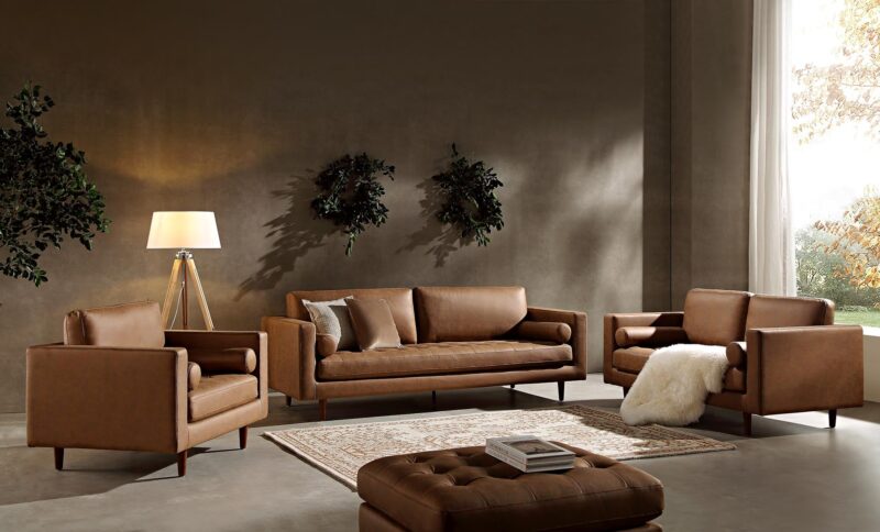 Henrietta Large 3-Seater Sofa, Tan Faux Suede - Image 4