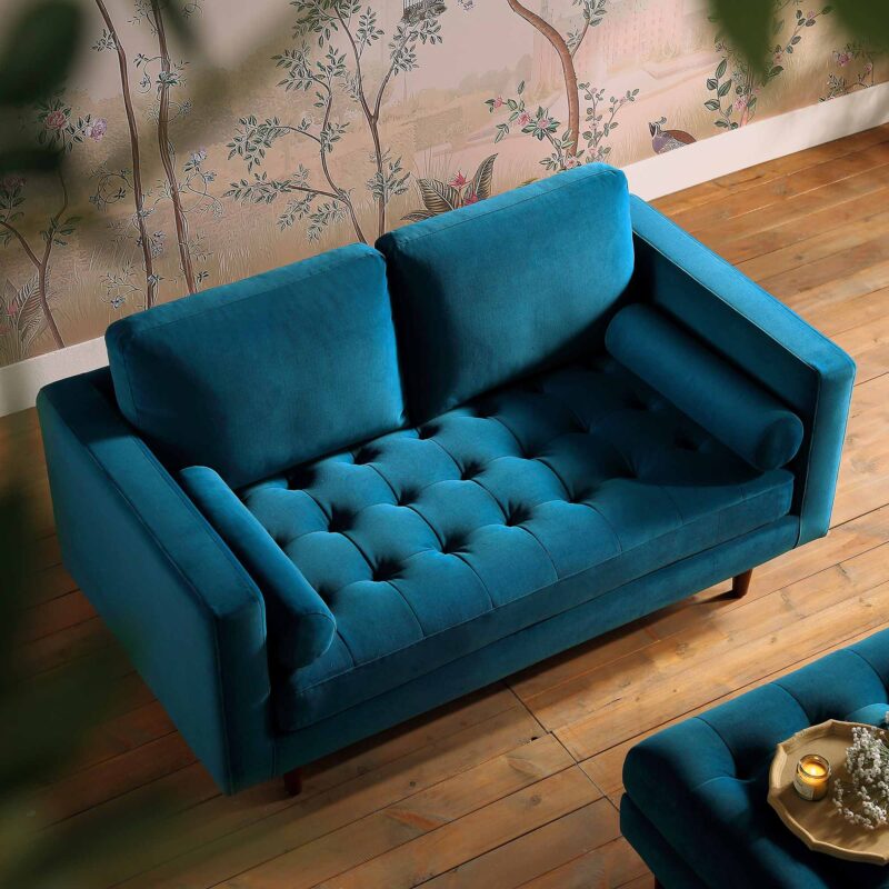 Henrietta 2-Seater Sofa, Teal Velvet - Image 3