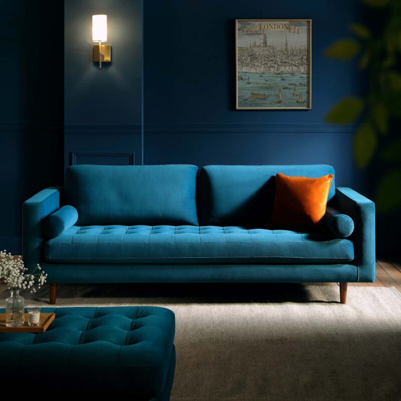 Henrietta Large 3-Seater Sofa, Teal Velvet - Image 2