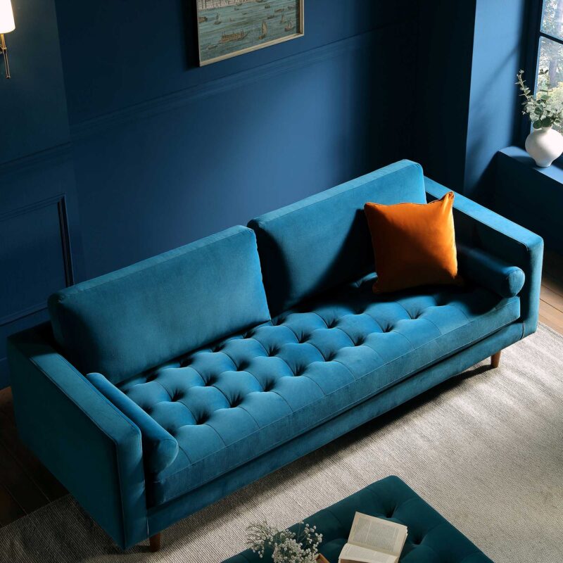 Henrietta Large 3-Seater Sofa, Teal Velvet - Image 3