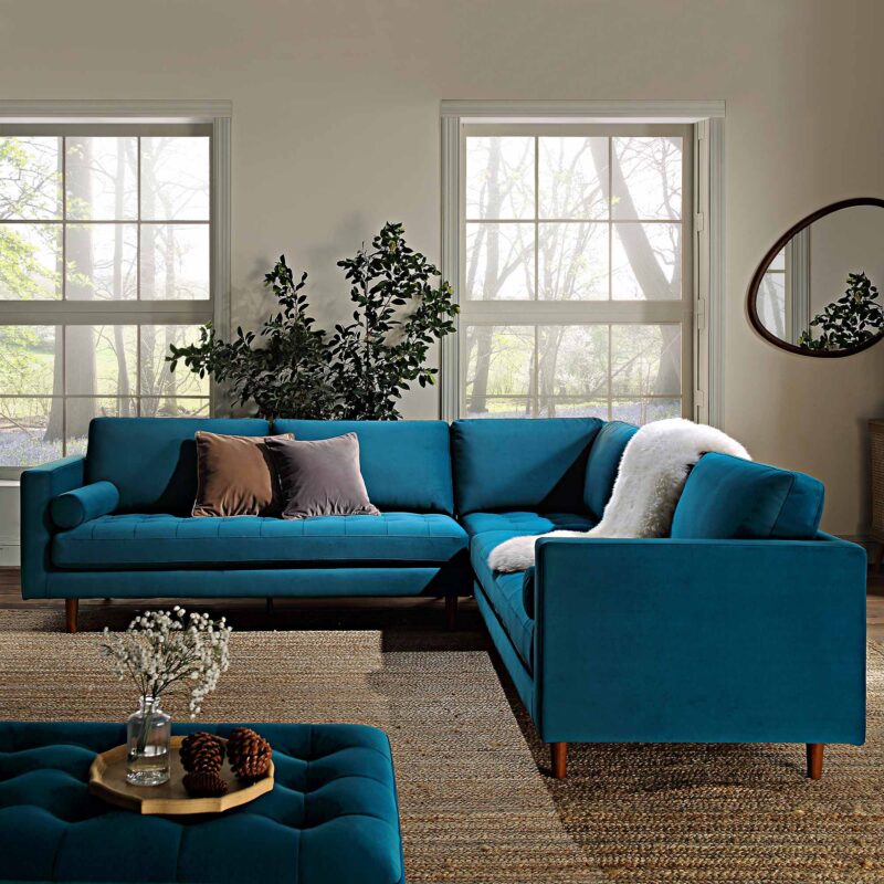 Henrietta 5+Seater Corner Sofa, Teal Velvet - Image 2