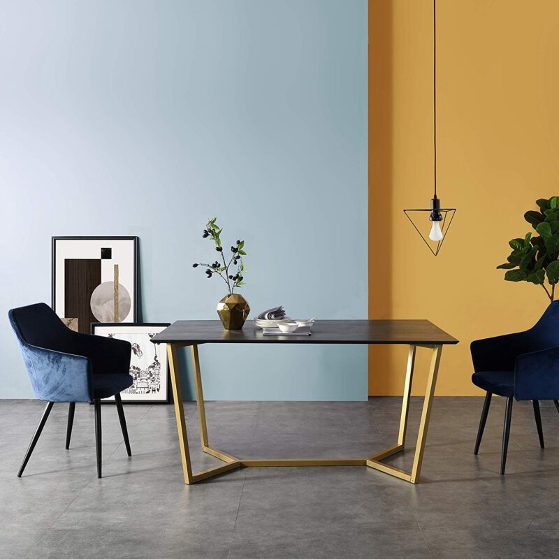 SIERRE 6 Seater Dark Oak Dining Table with Geometric Metal Legs - Image 2