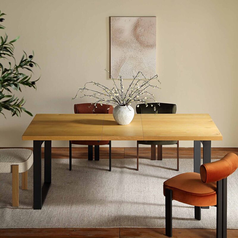 BERN 6-8 Seater Oak Extending Dining Table with Metal Legs - Image 2