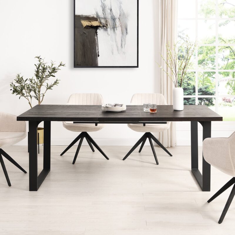 BERN 6-8 Seater Dark Oak Extending Dining Table with Metal Legs - Image 2