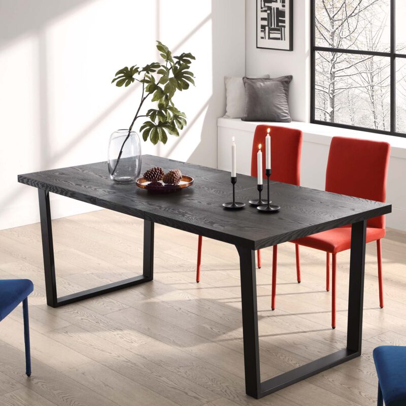 BERN 6-8 Seater Dark Oak Extending Dining Table with Metal Legs - Image 4