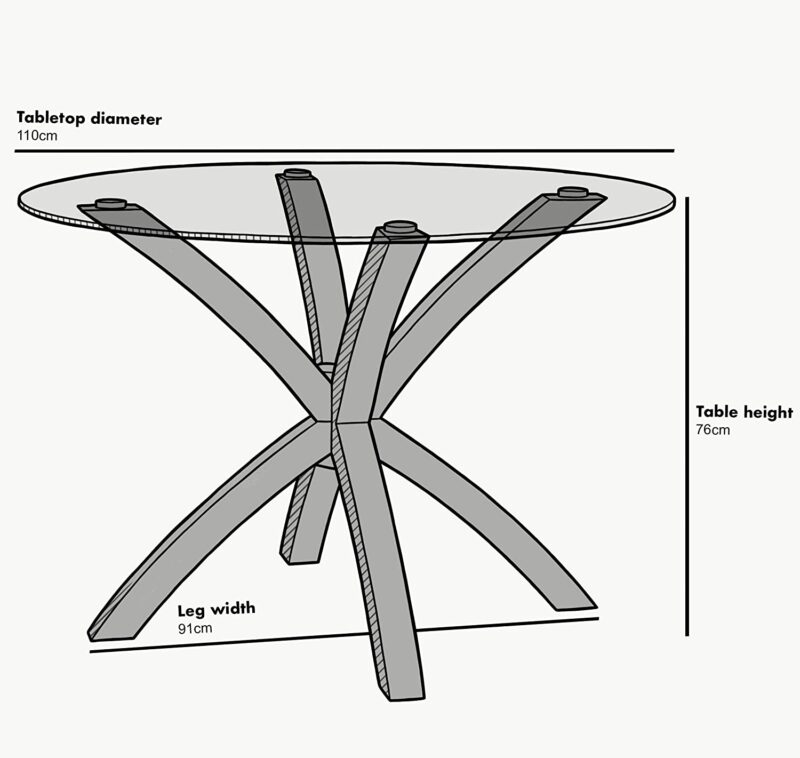 Lugano 110cm Round Glass Top Solid Oak Legs Dining Table - Image 5