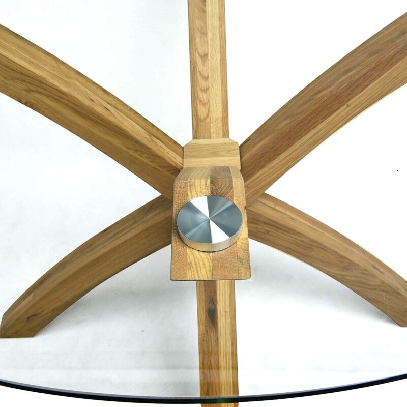 Lugano 110cm Round Glass Top Solid Oak Legs Dining Table - Image 6