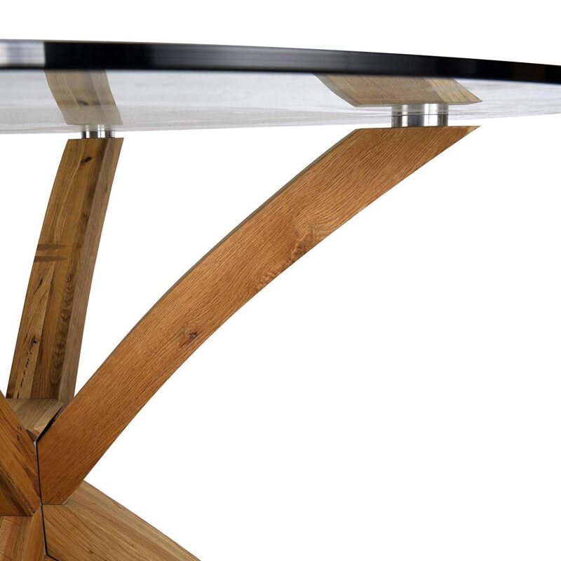 Lugano 110cm Round Glass Top Solid Oak Legs Dining Table - Image 7