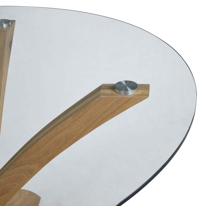 Lugano 110cm Round Glass Top Solid Oak Legs Dining Table - Image 9