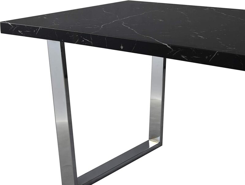 BIASCA 6-Seater High Gloss Marble Effect Dining Table with Silver Chrome Legs Black - Image 7