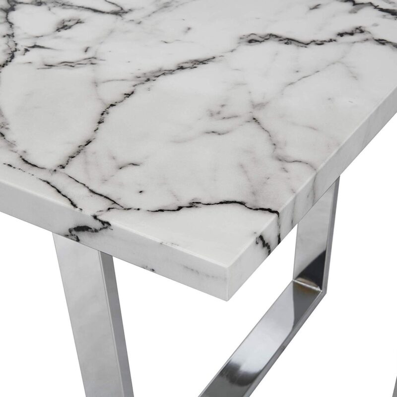 BIASCA 6-Seater High Gloss Marble Effect Dining Table with Silver Chrome Legs White - Image 6