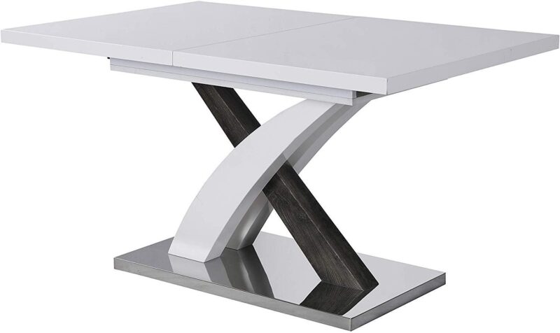 BASEL High Gloss White Extendable Dining Table 6 to 8-Seater with Stainless Steel Base - Image 3