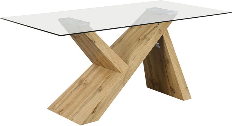 Orillia Oak Effect 160 cm Dining Table  with Clear Glass Top - Image 2