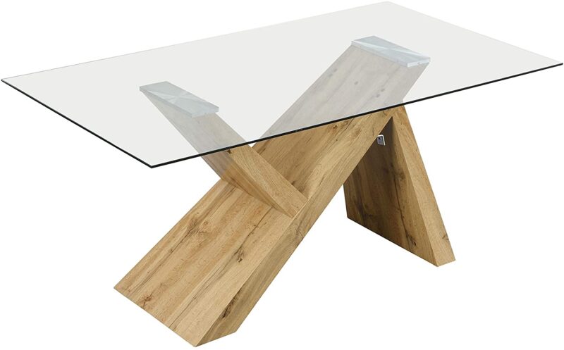 Orillia Oak Effect 160 cm Dining Table  with Clear Glass Top - Image 3